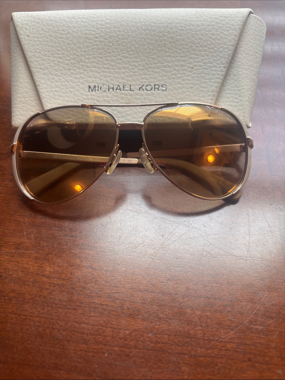 Michael Kors Gold Aviator Sunglasses with Brown Gradient Lenses